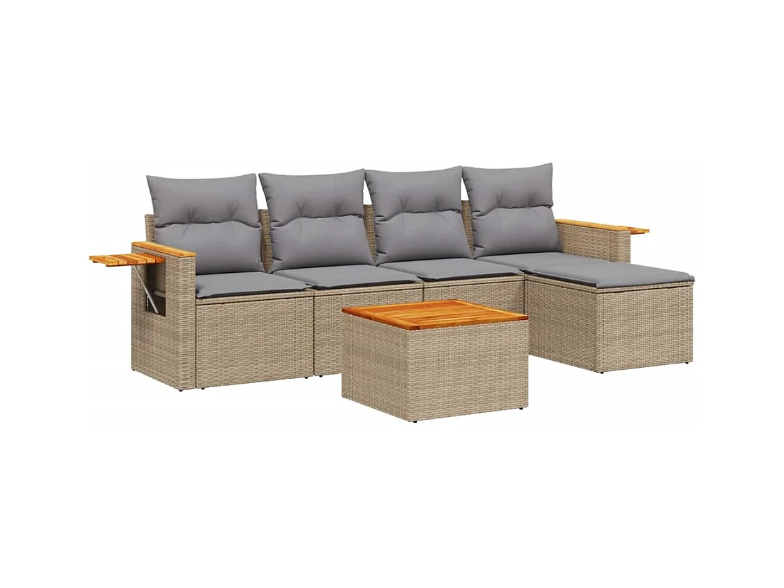 Salon de jardin avec coussins 6 pièces beige résine tressée
