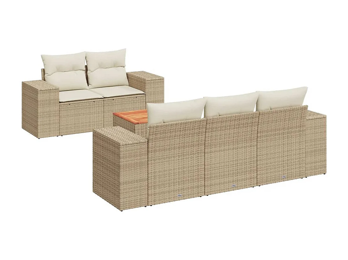 6-delige Loungeset met kussens poly rattan beige