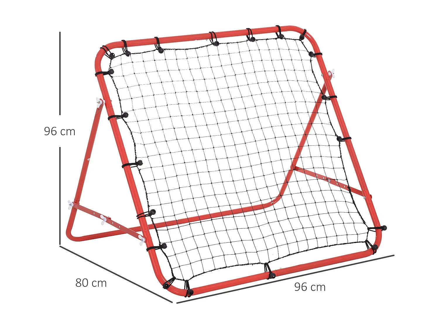 Filet de rebond pliable inclinaison réglable - piquets d'ancrage inclus - filet PE noir métal époxy rouge