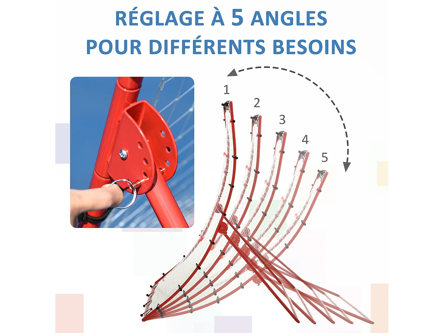 Filet de rebond de football - rebondisseur de football angle réglable - dim. 175L x 115H cm - blanc rouge