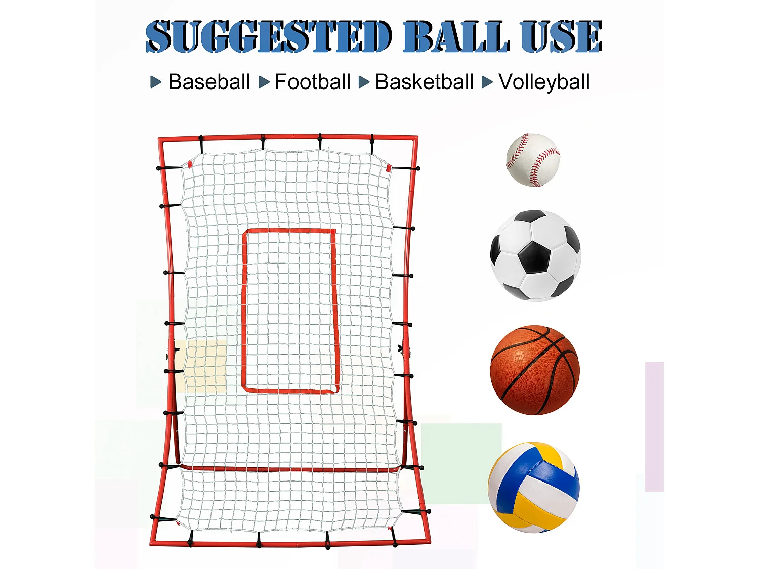 Filet de rebond de football - rebondisseur de football angle réglable - dim. 175L x 115H cm - blanc rouge