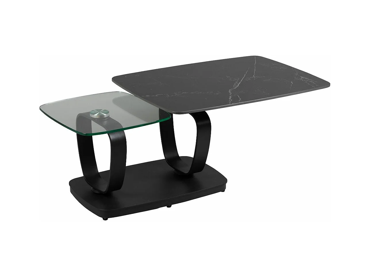 VASSILI - Table Basse Plateaux Céramique Effet Marbré Noir Amovible et Verre Fumé