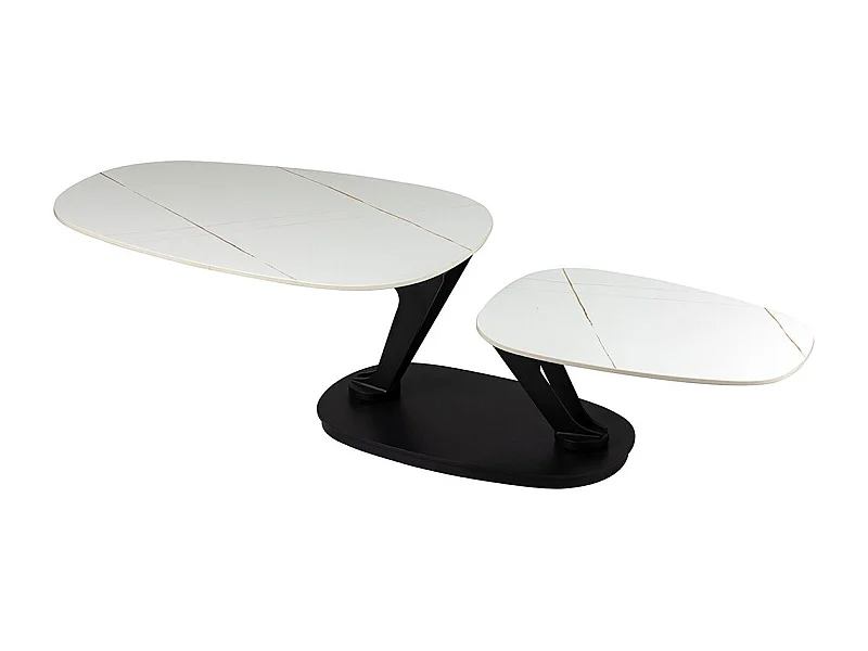 YSALINE - Table Basse Plateaux Céramique Effet Marbré Blanc Amovible