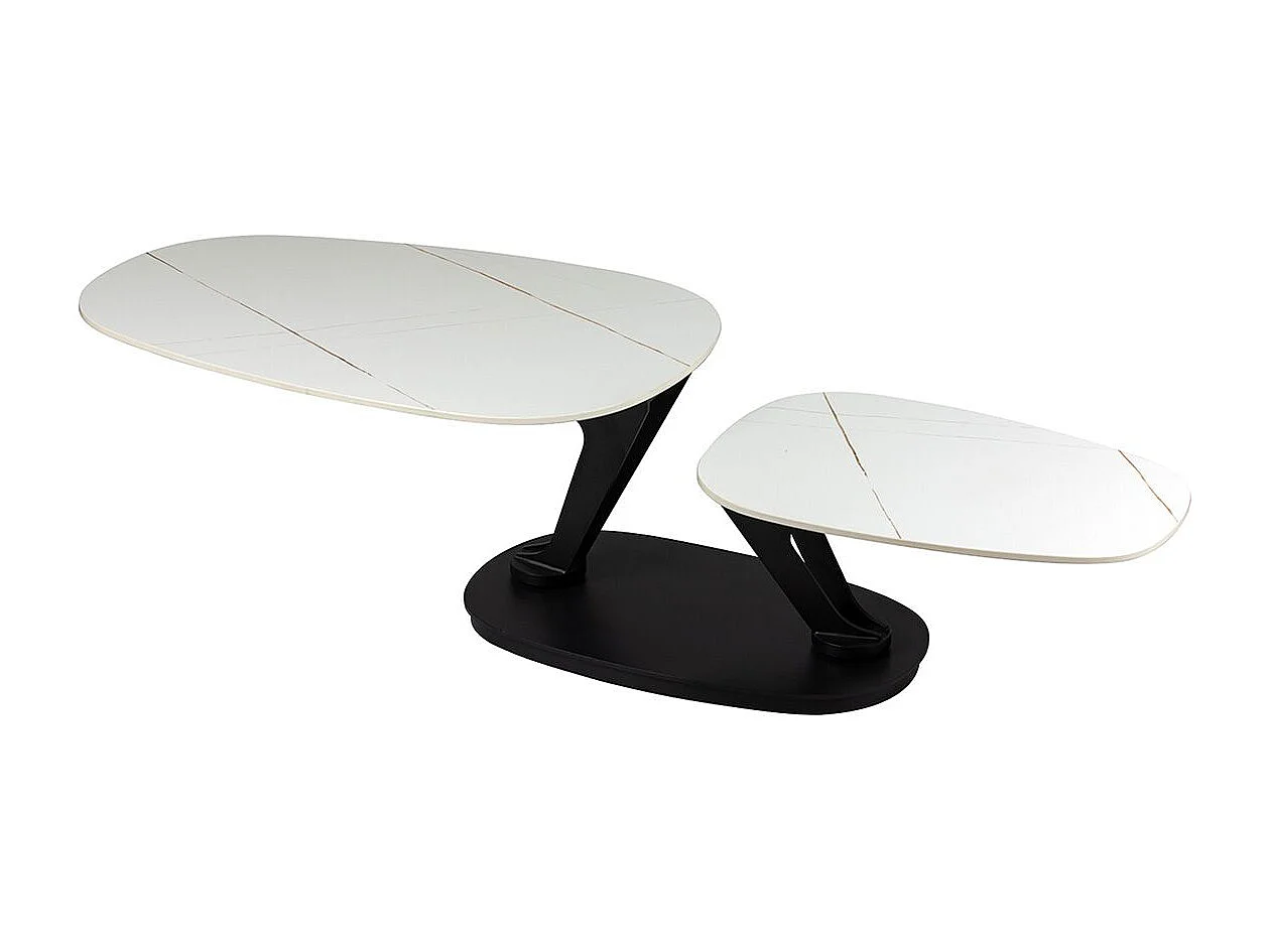 YSALINE - Table Basse Plateaux Céramique Effet Marbré Blanc Amovible