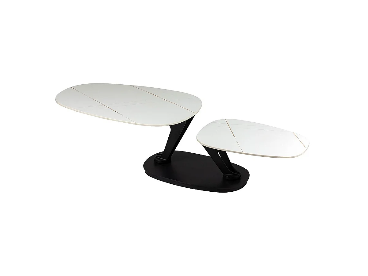 YSALINE - Table Basse Plateaux Céramique Effet Marbré Blanc Amovible
