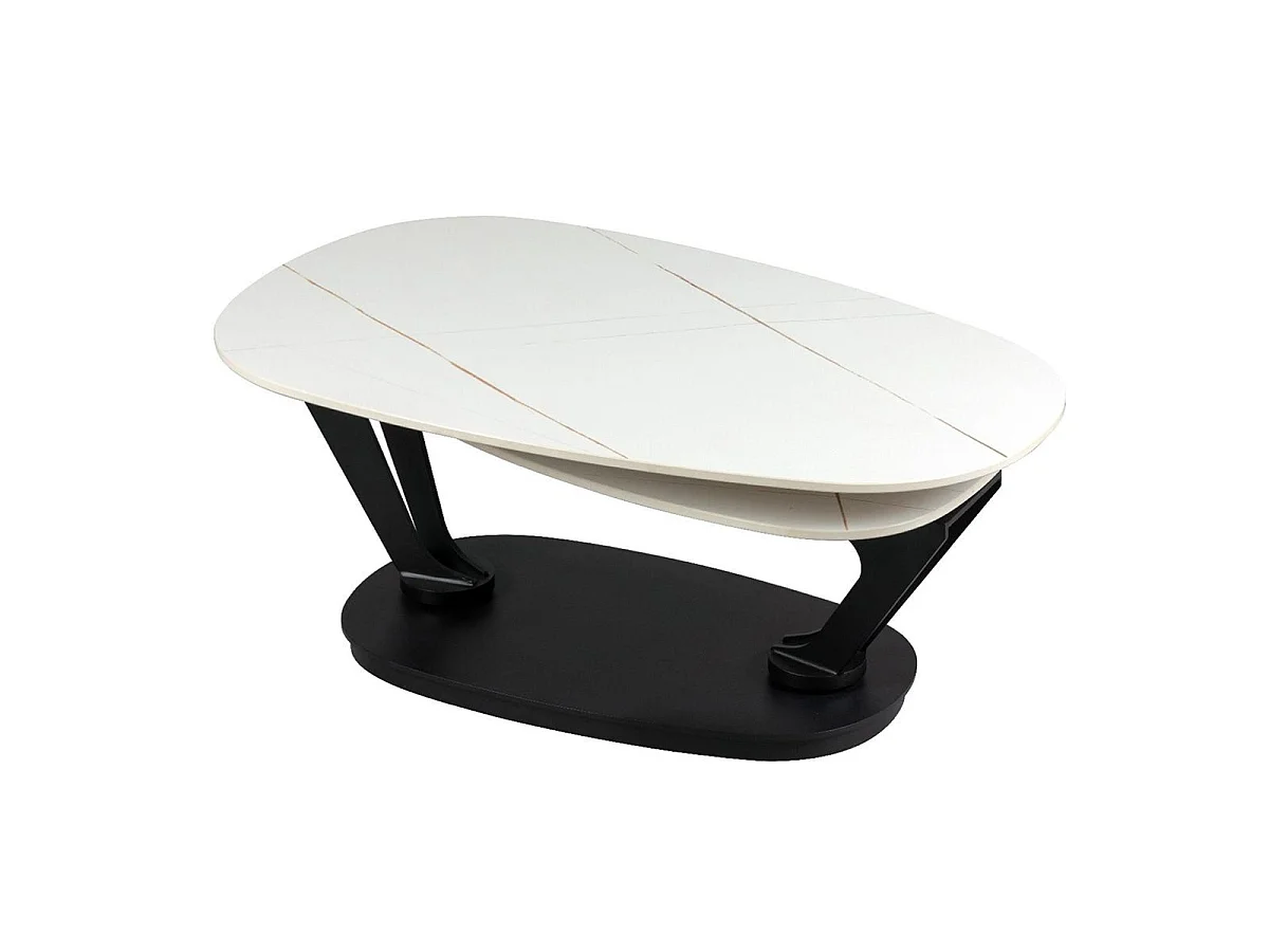 YSALINE - Table Basse Plateaux Céramique Effet Marbré Blanc Amovible