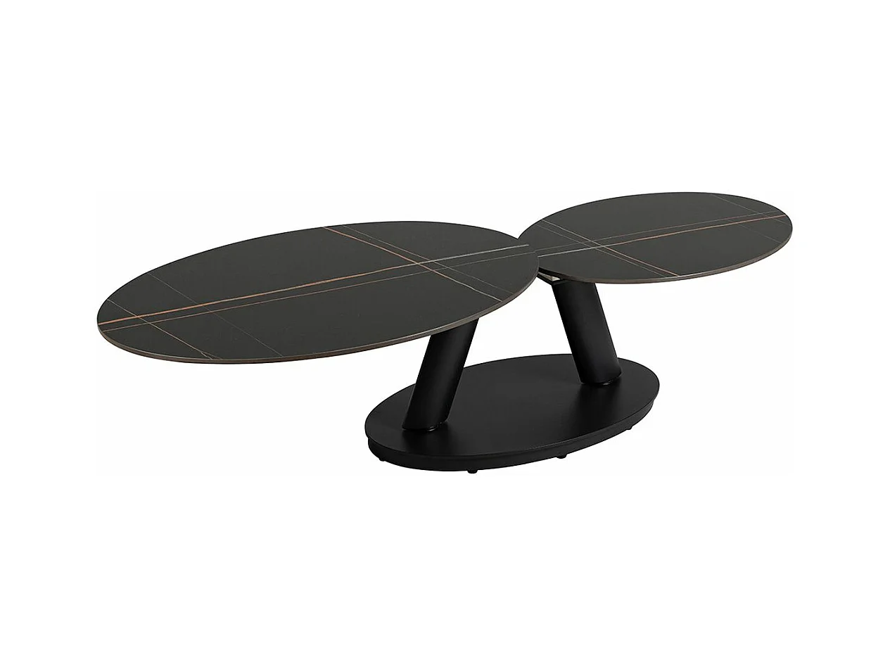 YSALINE - Table Basse Plateaux Céramique Effet Marbré Noir Amovible