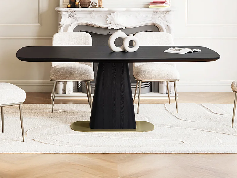 Mesa de comedor para 8 personas con chapado de fresno y metal - Negro y dorado - DYLORA