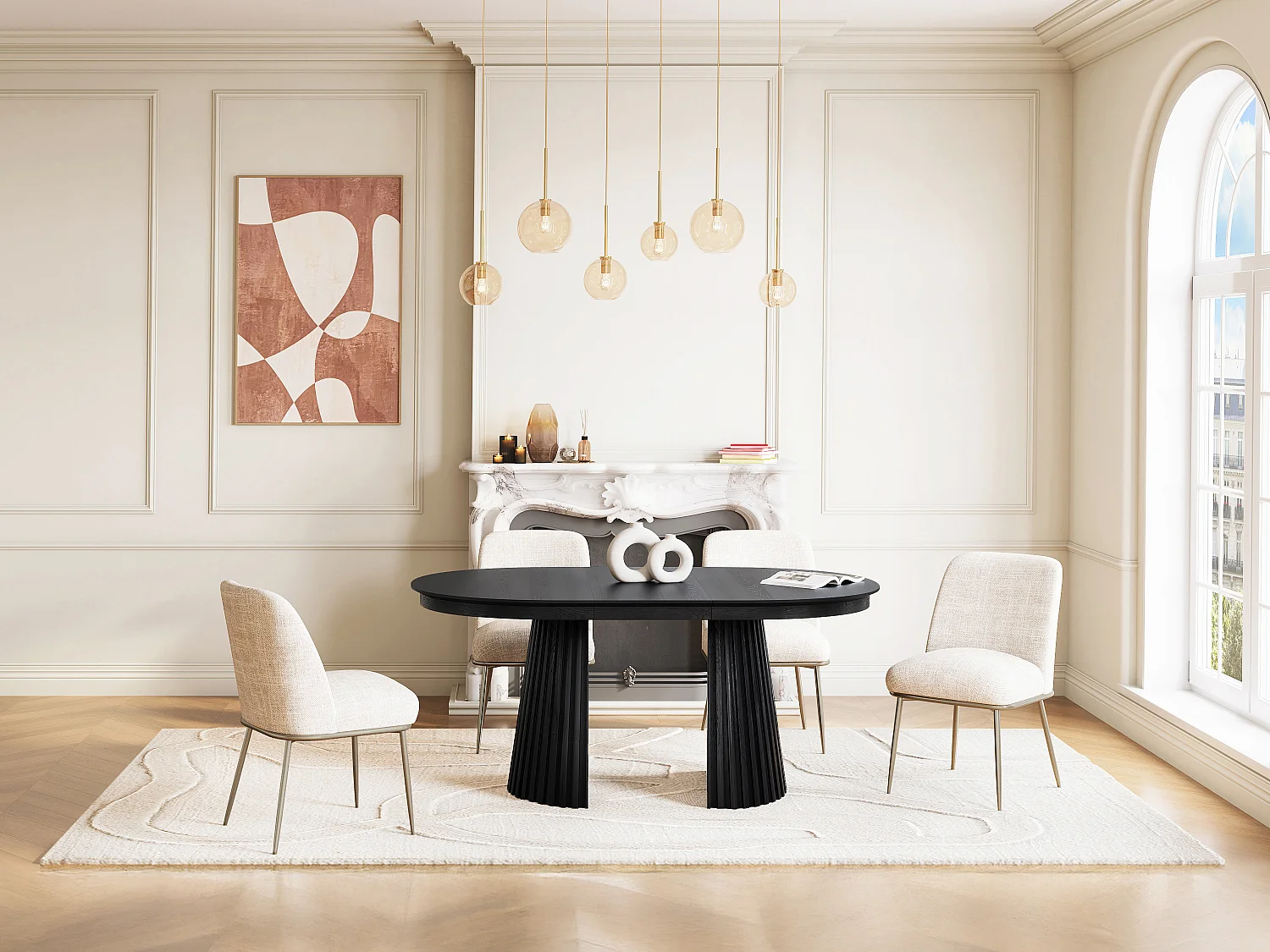 Table à manger extensible 4 à 10 personnes placage frêne - Noir - LATSURY