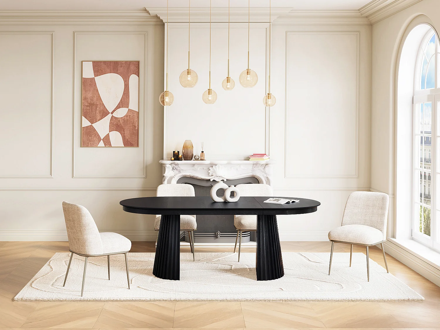 Table à manger extensible 4 à 10 personnes placage frêne - Noir - LATSURY