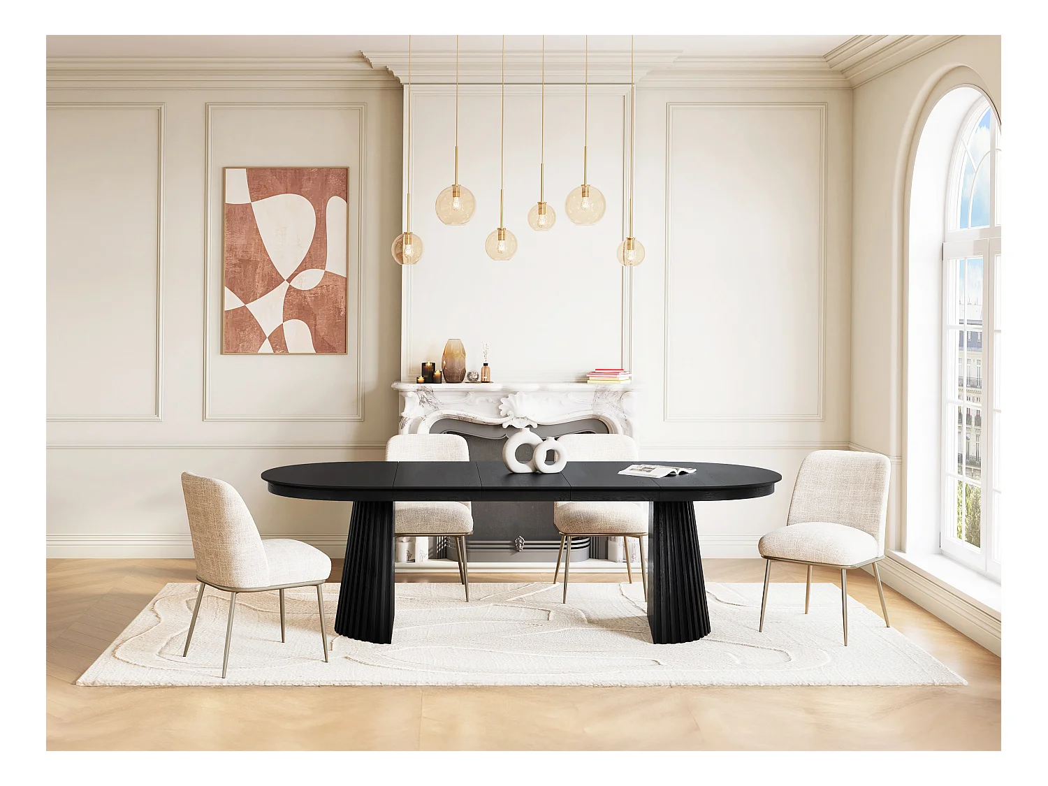 Table à manger extensible 4 à 10 personnes placage frêne - Noir - LATSURY