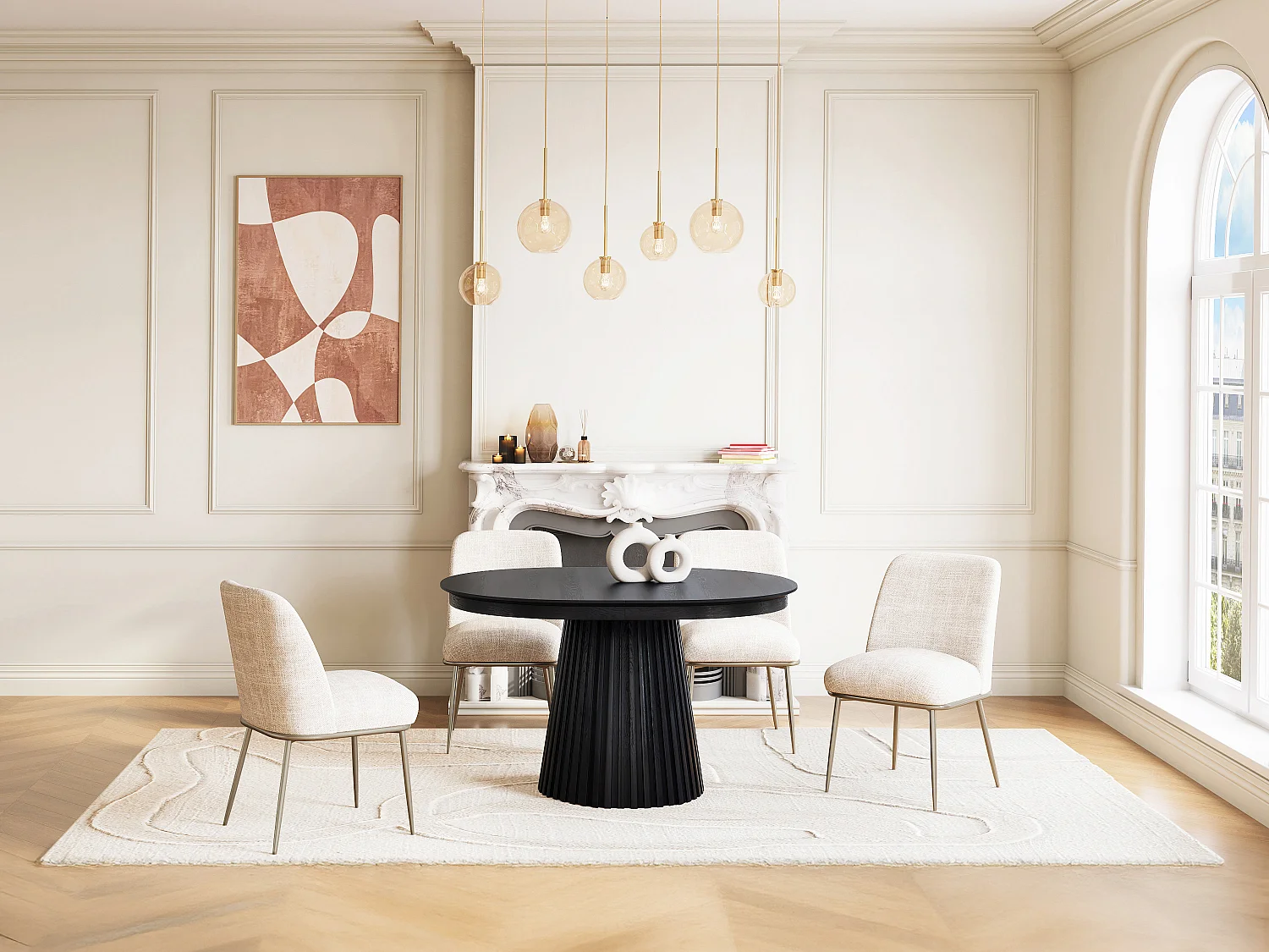 Table à manger extensible 4 à 10 personnes placage frêne - Noir - LATSURY