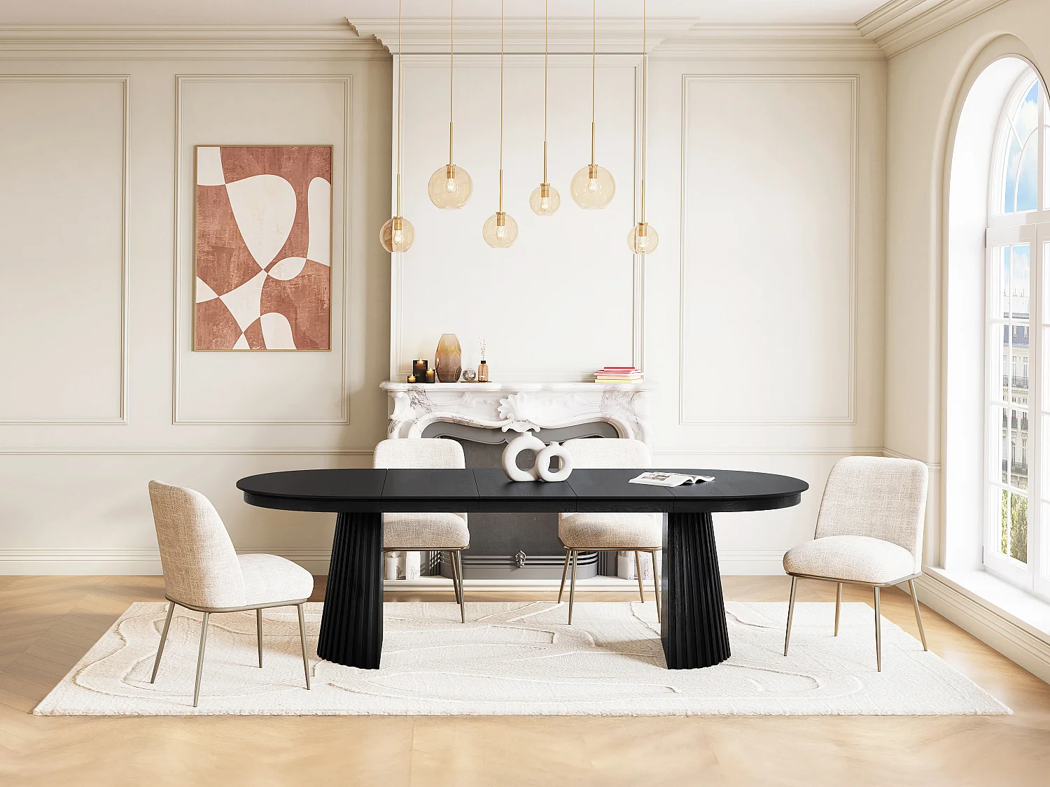 Table à manger extensible 4 à 10 personnes placage frêne - Noir - LATSURY