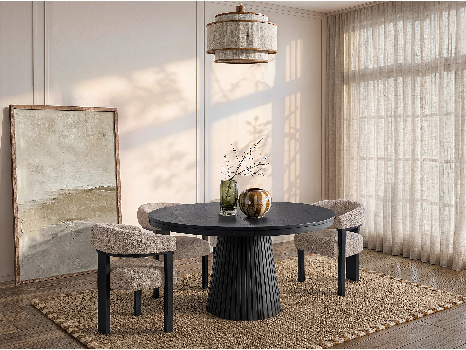 Table à manger extensible 4 à 10 personnes placage frêne - Noir - LATSURY
