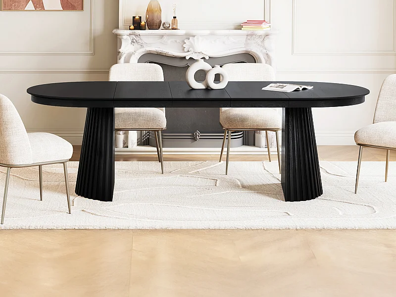 Table à manger extensible 4 à 10 personnes placage frêne - Noir - LATSURY