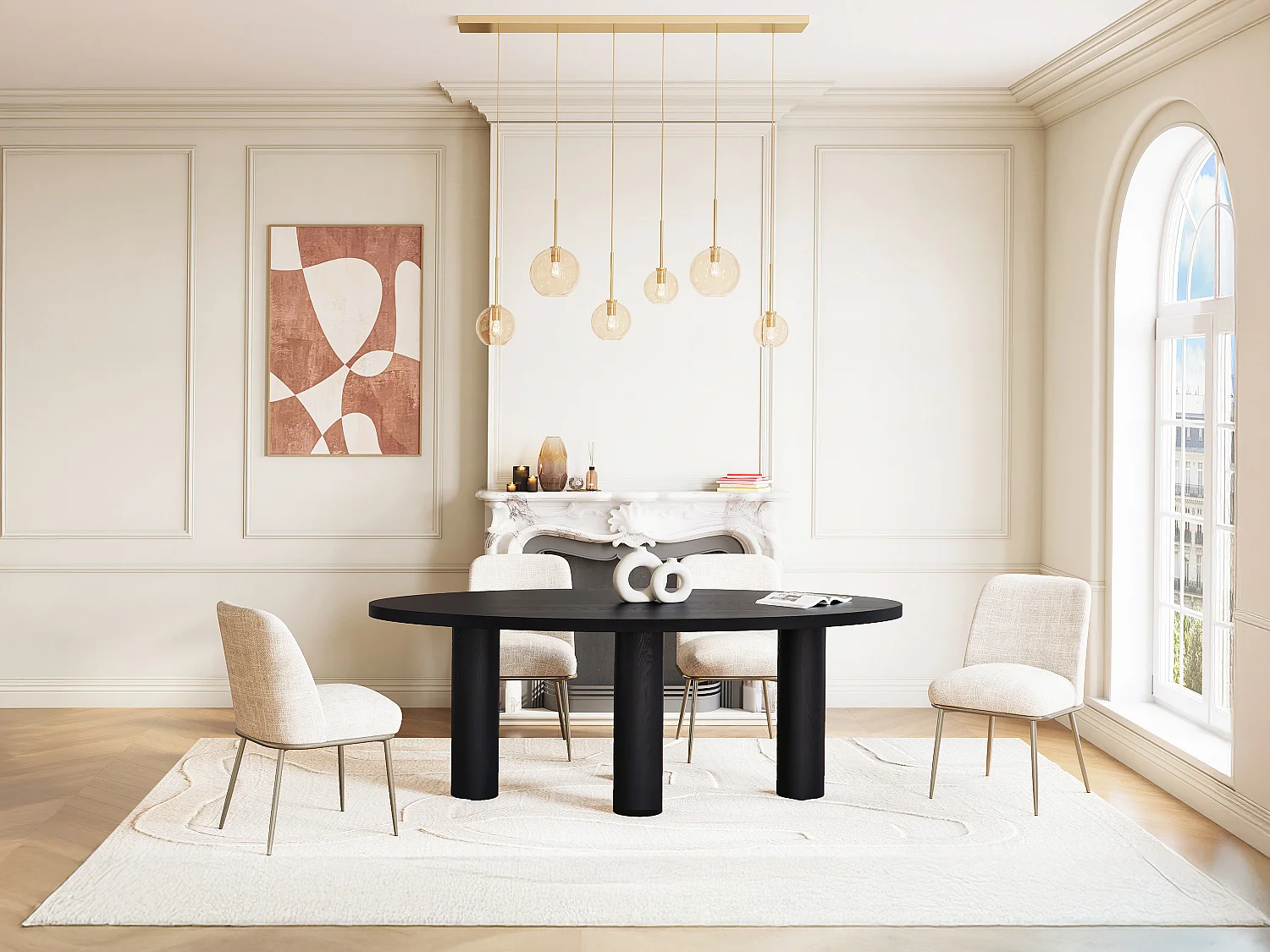 Table à manger 8 personnes placage frêne - Noir - FALYN