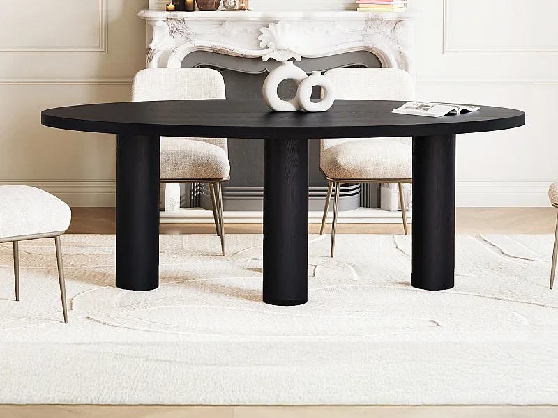 Table à manger 8 personnes placage frêne - Noir - FALYN