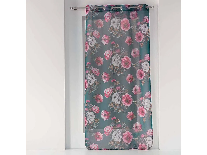 Rideau Voilage à Œillets "Flower Life" 140x240cm Pétrole