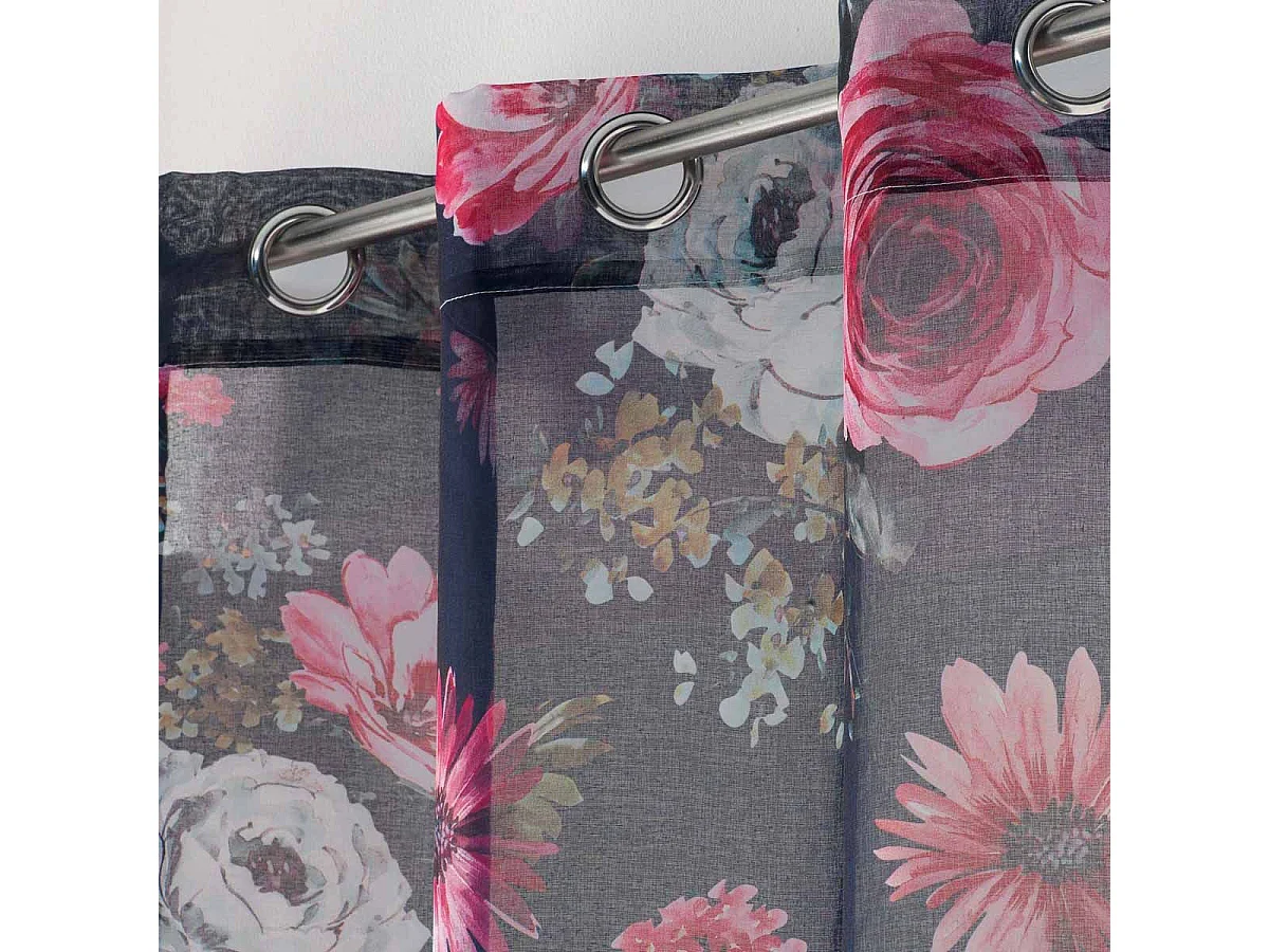 Rideau Voilage à Œillets "Flower Life" 140x240cm Prune