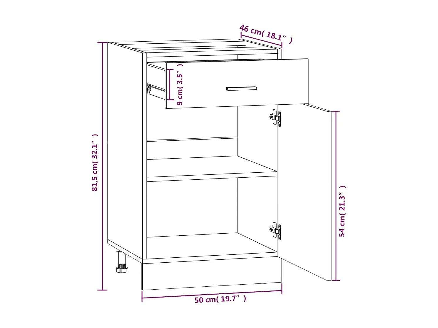 Unterschrank mit Schublade Braune Eiche 50x46x81,5 cm