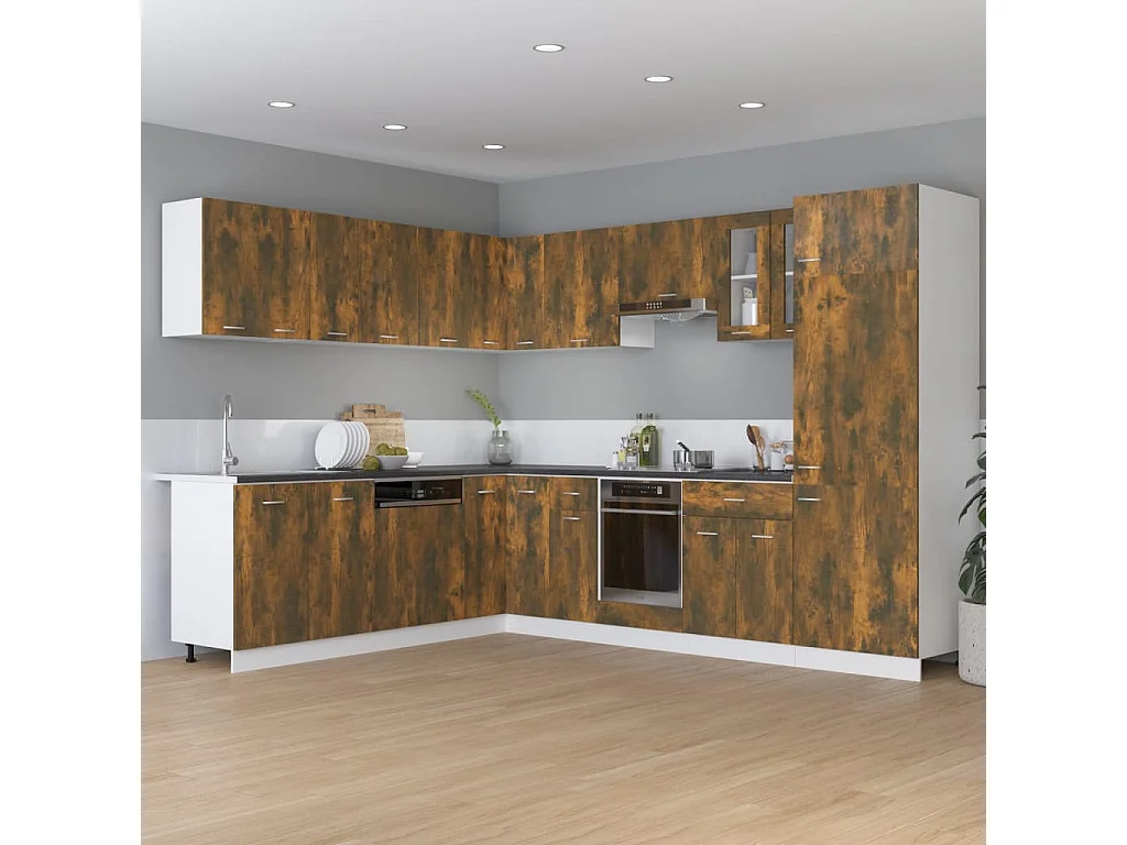 Armoire d'angle suspendue Chêne fumé Bois d'ingénierie