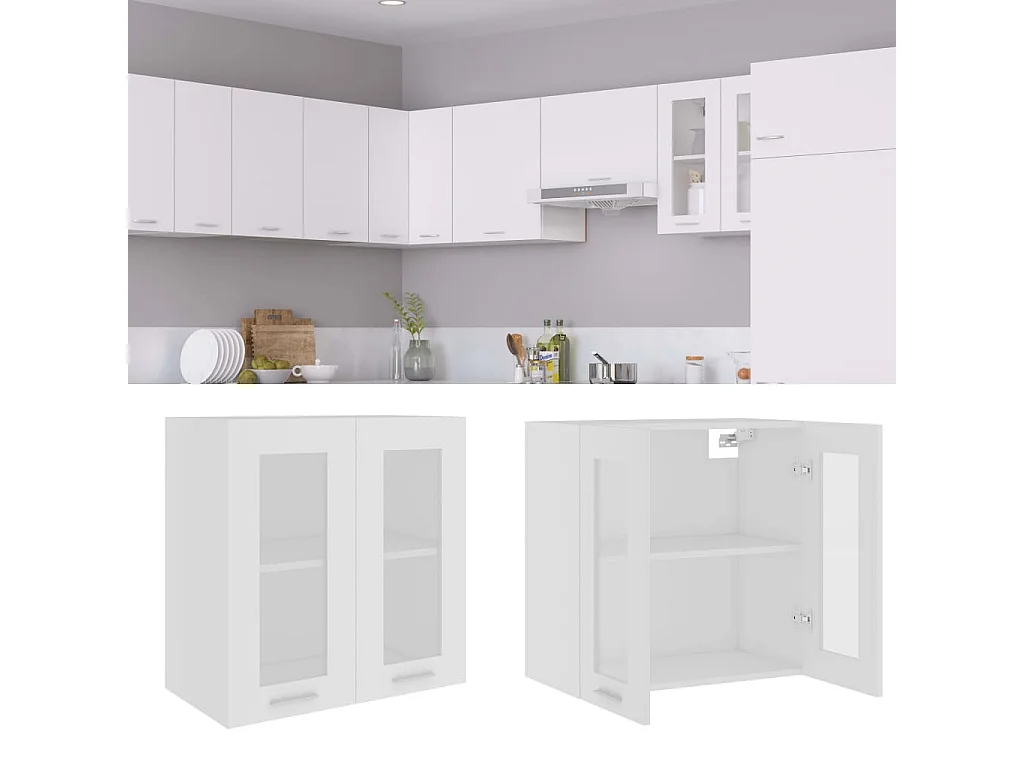 Hangende vitrinekast Wit 60x31x60 cm Bewerkt hout