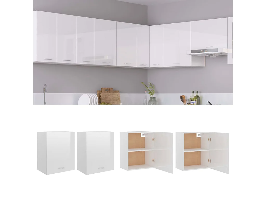 Armários suspensos 2 unidades branco brilhante Madeira artificial