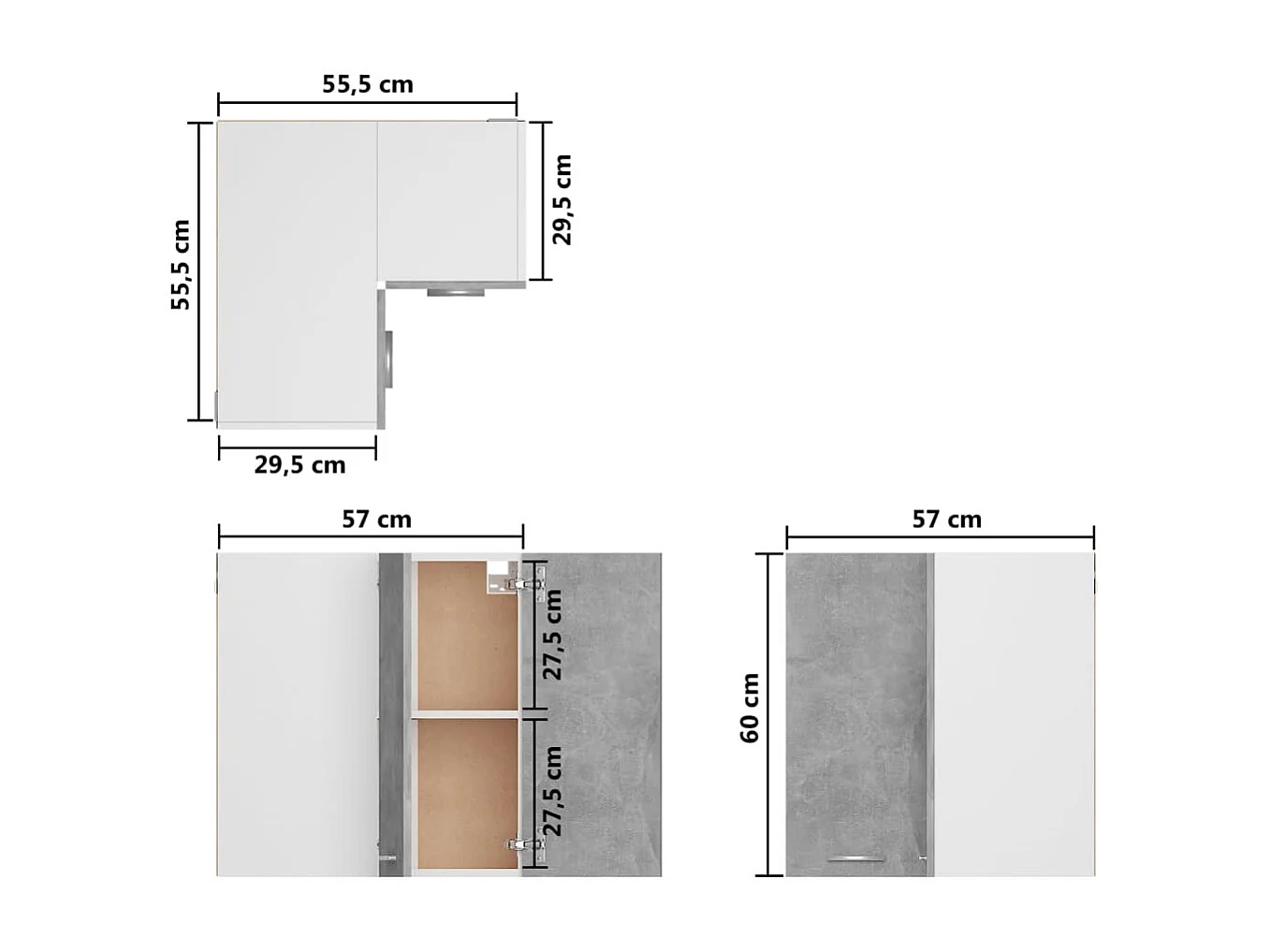 Mobile angolare sospeso Grigio cemento Derivati del legno