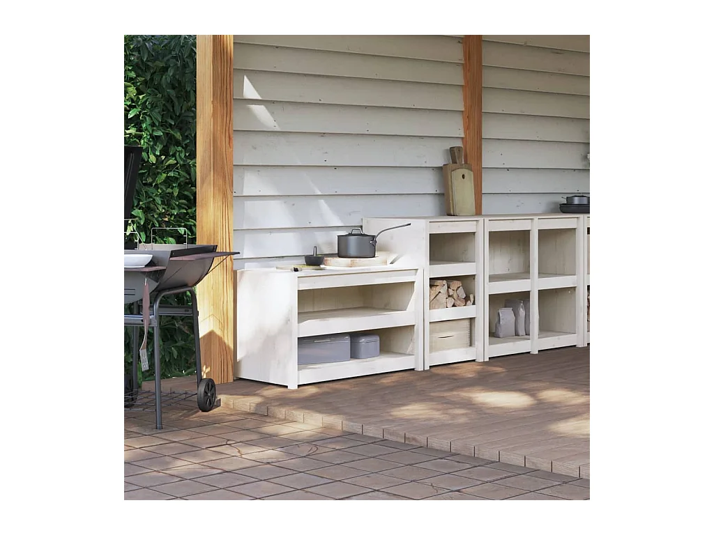Armoires de cuisine d'extérieur 2 pcs blanc bois de pin massif