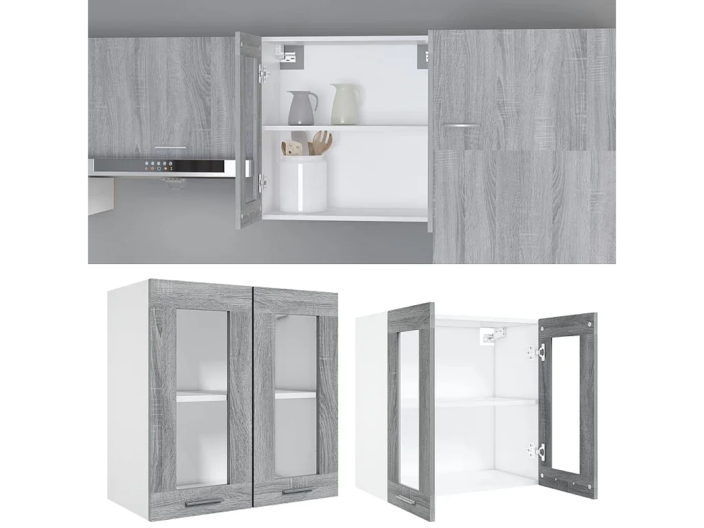 Armoire en verre suspendue Sonoma gris Bois d'ingénierie