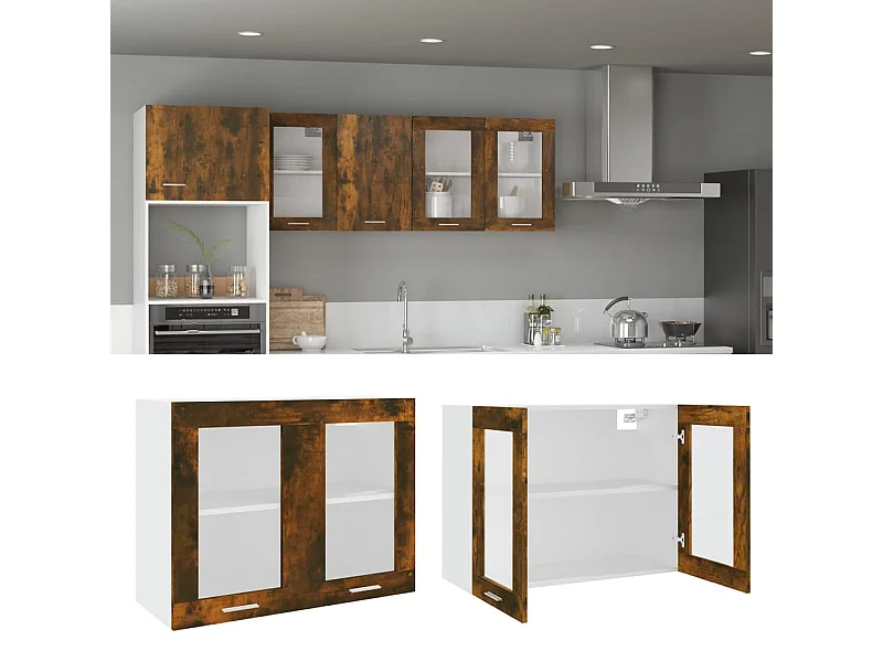 Armoire en verre suspendue Chêne fumé Bois d'ingénierie