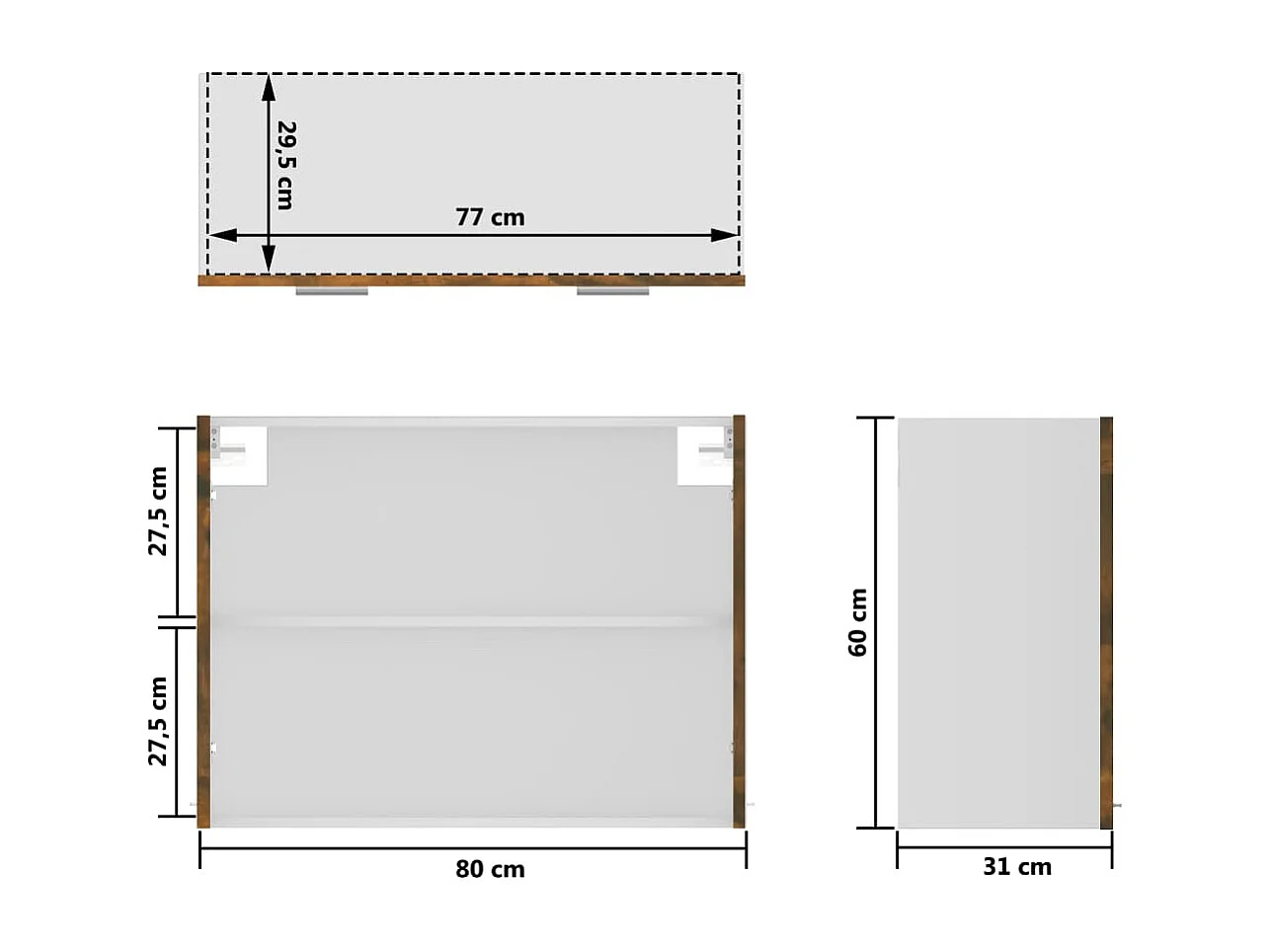 Vitrina colgante de cristal de madera de ingeniería de roble ahumado