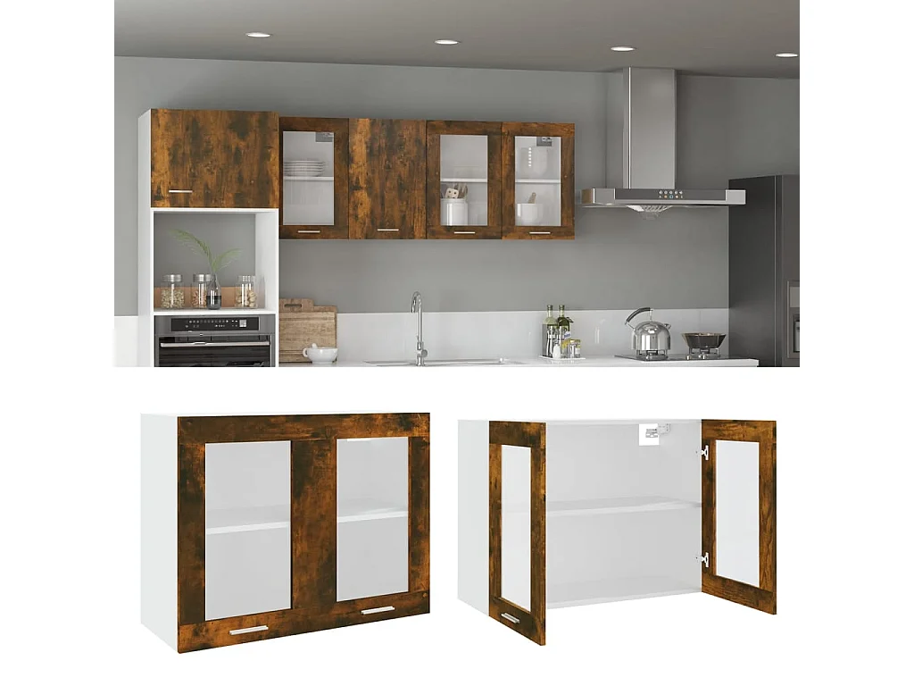 Armoire en verre suspendue Chêne fumé Bois d'ingénierie