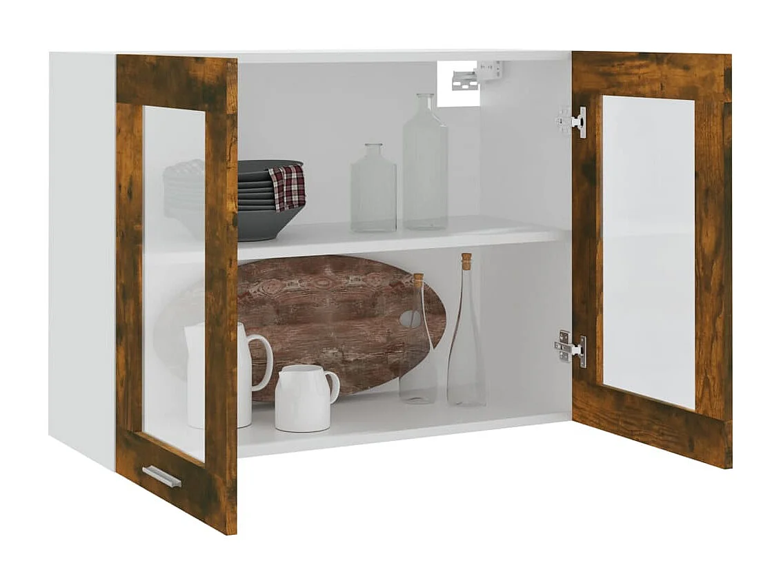 Armoire en verre suspendue Chêne fumé Bois d'ingénierie