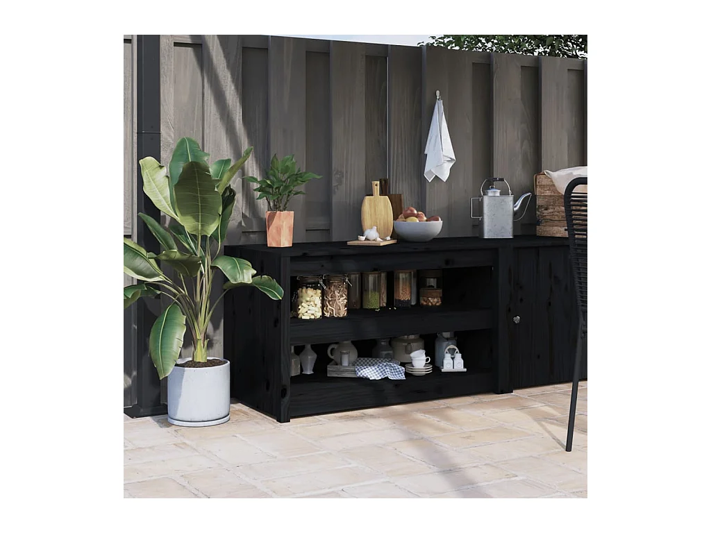 Schwarzer Outdoor-Küchenschrank 106x55x64cm aus massivem Kiefernholz