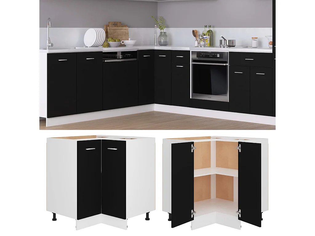 Armoire de plancher d'angle noir 75,5x75,5x81,5 cm bois