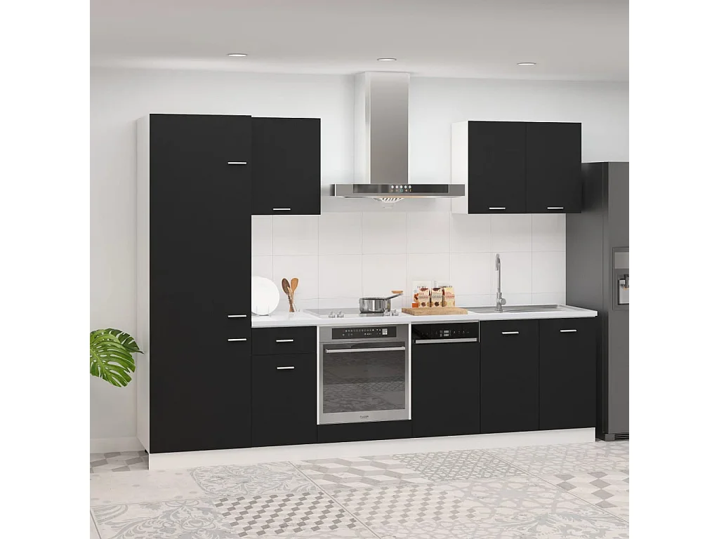 Ensemble de meubles de cuisine 7 pcs Noir Aggloméré