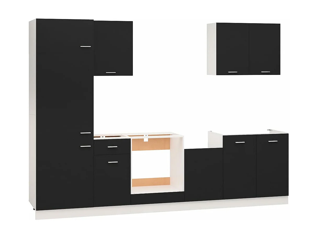 Ensemble de meubles de cuisine 7 pcs Noir Aggloméré