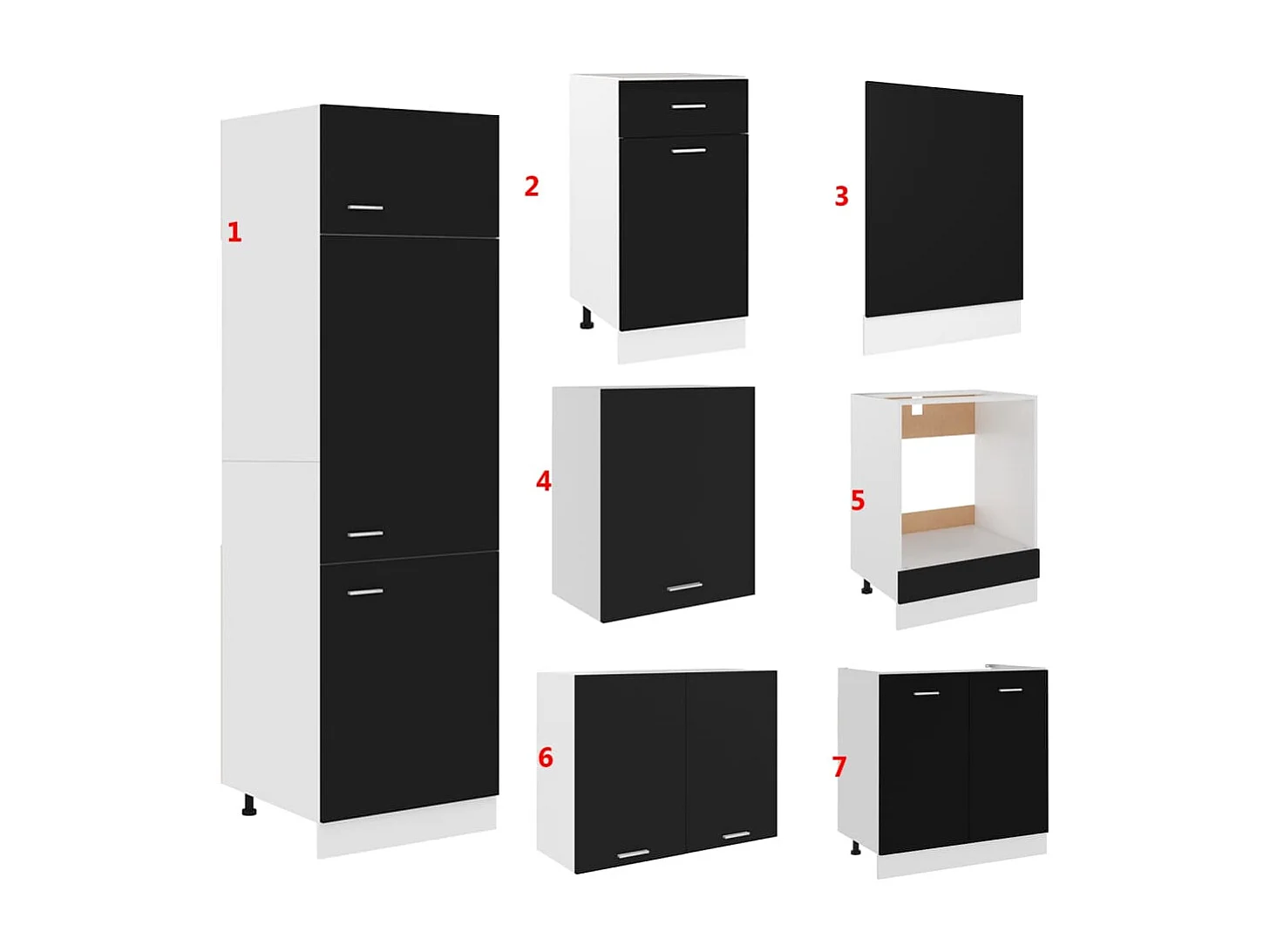 Ensemble de meubles de cuisine 7 pcs Noir Aggloméré