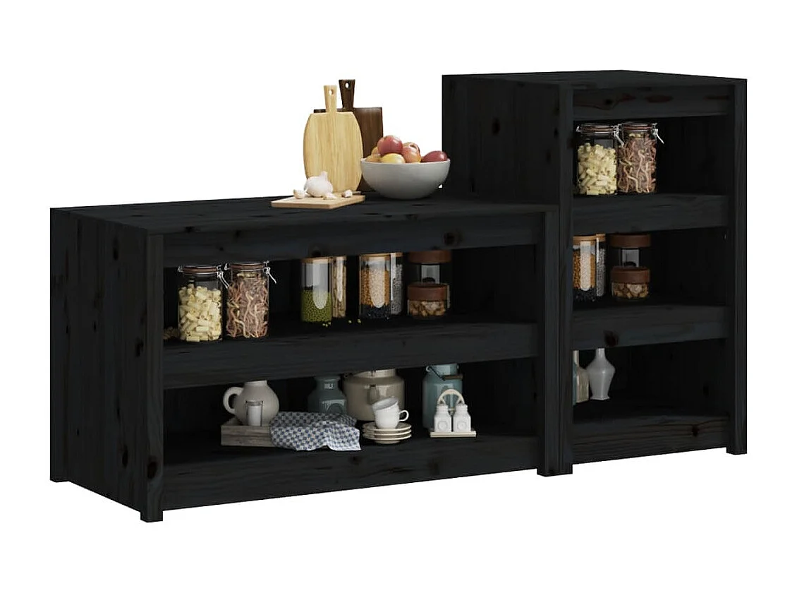 Armoires de cuisine d'extérieur 2 pcs noir bois de pin massif