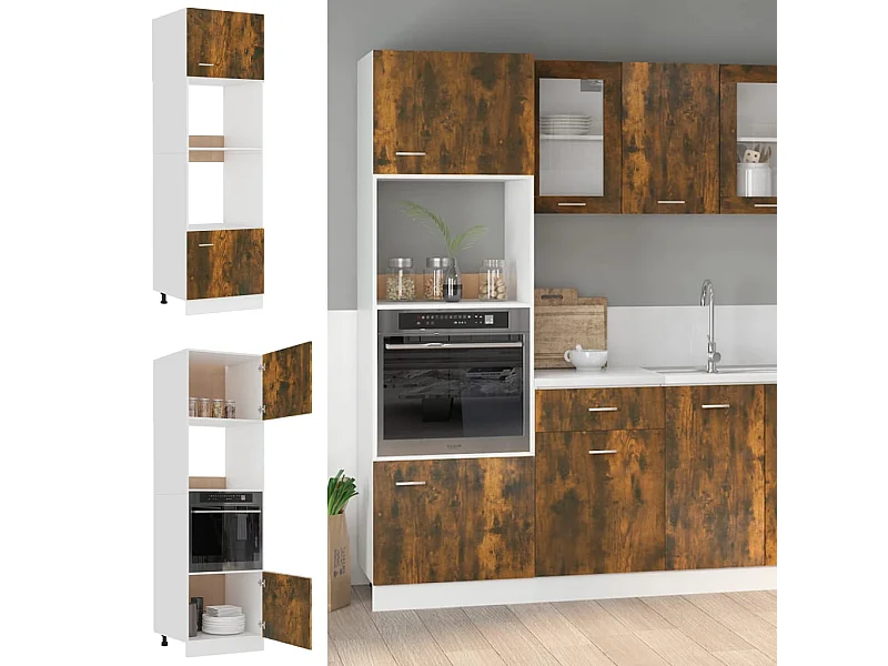 Armoire à micro-ondes Chêne fumé 60x57x207 cm Bois d'ingénierie