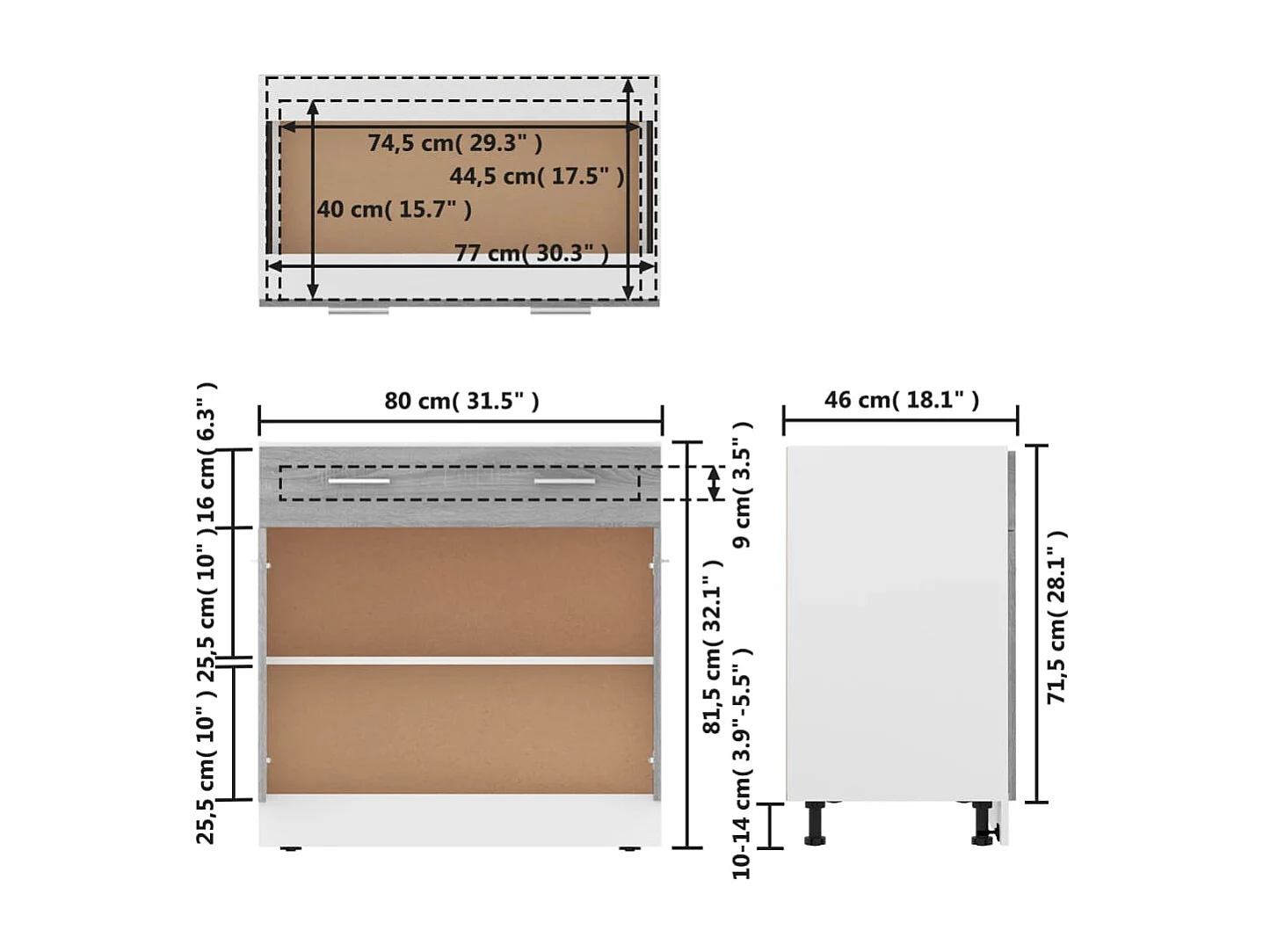 Mobile da terra con cassetto Sonoma grigio 80x46x81,5 cm