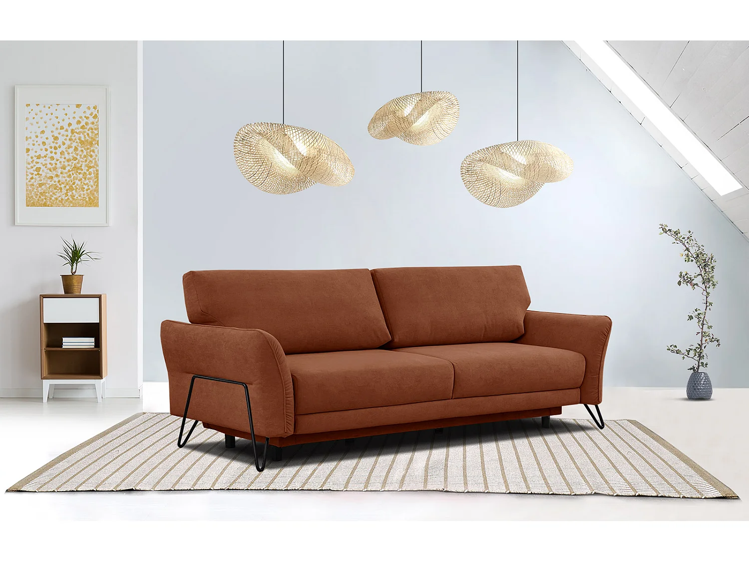 LOREM Sofa 3-Sitzer mit Schlaffunktion, dunkelorange