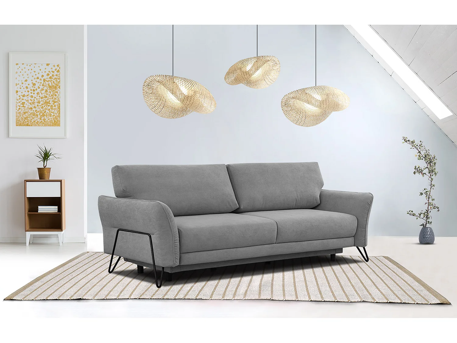 LOREM Sofa 3-Sitzer mit Schlaffunktion, grau