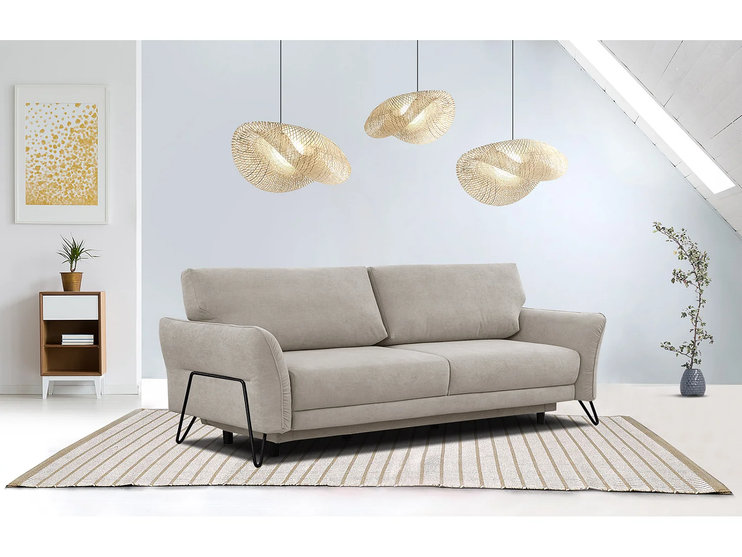 LOREM Sofa 3-Sitzer mit Schlaffunktion, beige