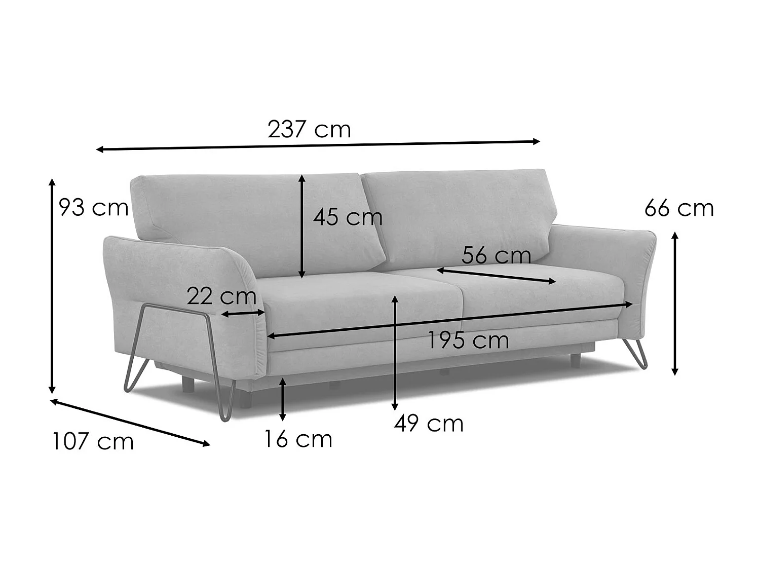 LOREM Sofa 3-Sitzer mit Schlaffunktion, beige