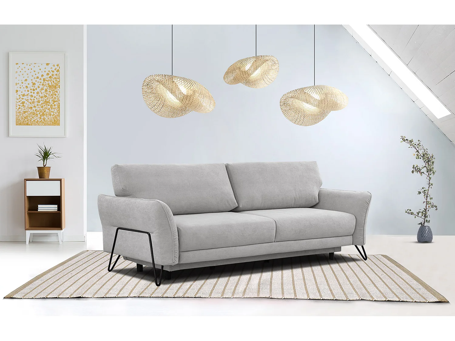 LOREM Sofa 3-Sitzer mit Schlaffunktion, hellgrau