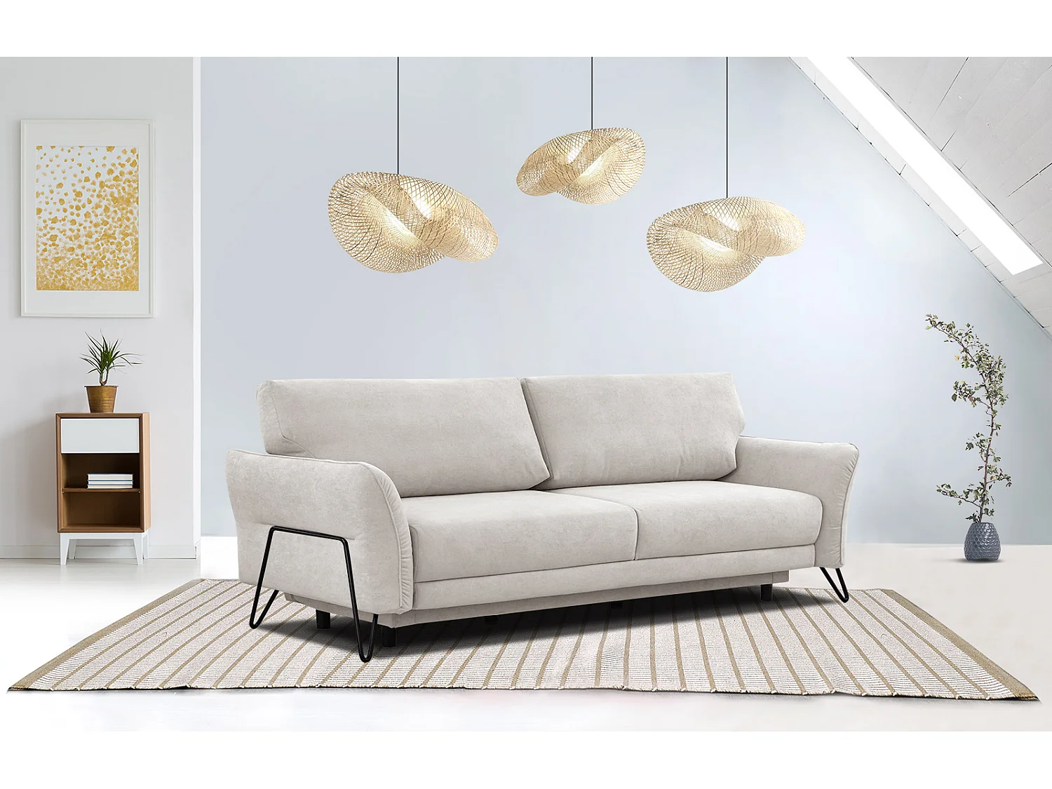 LOREM Sofa 3-Sitzer mit Schlaffunktion, ecru