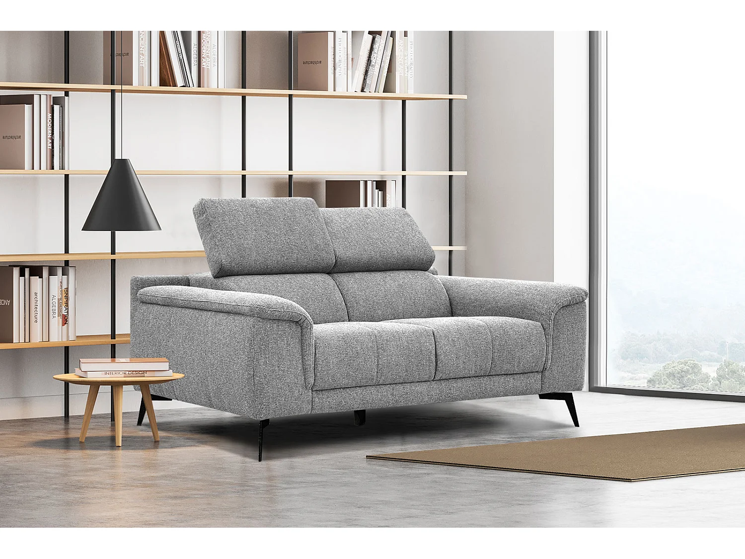 FIERO Sofa 2-Sitzer mit verstellbare Kopfstützen, silbergrau