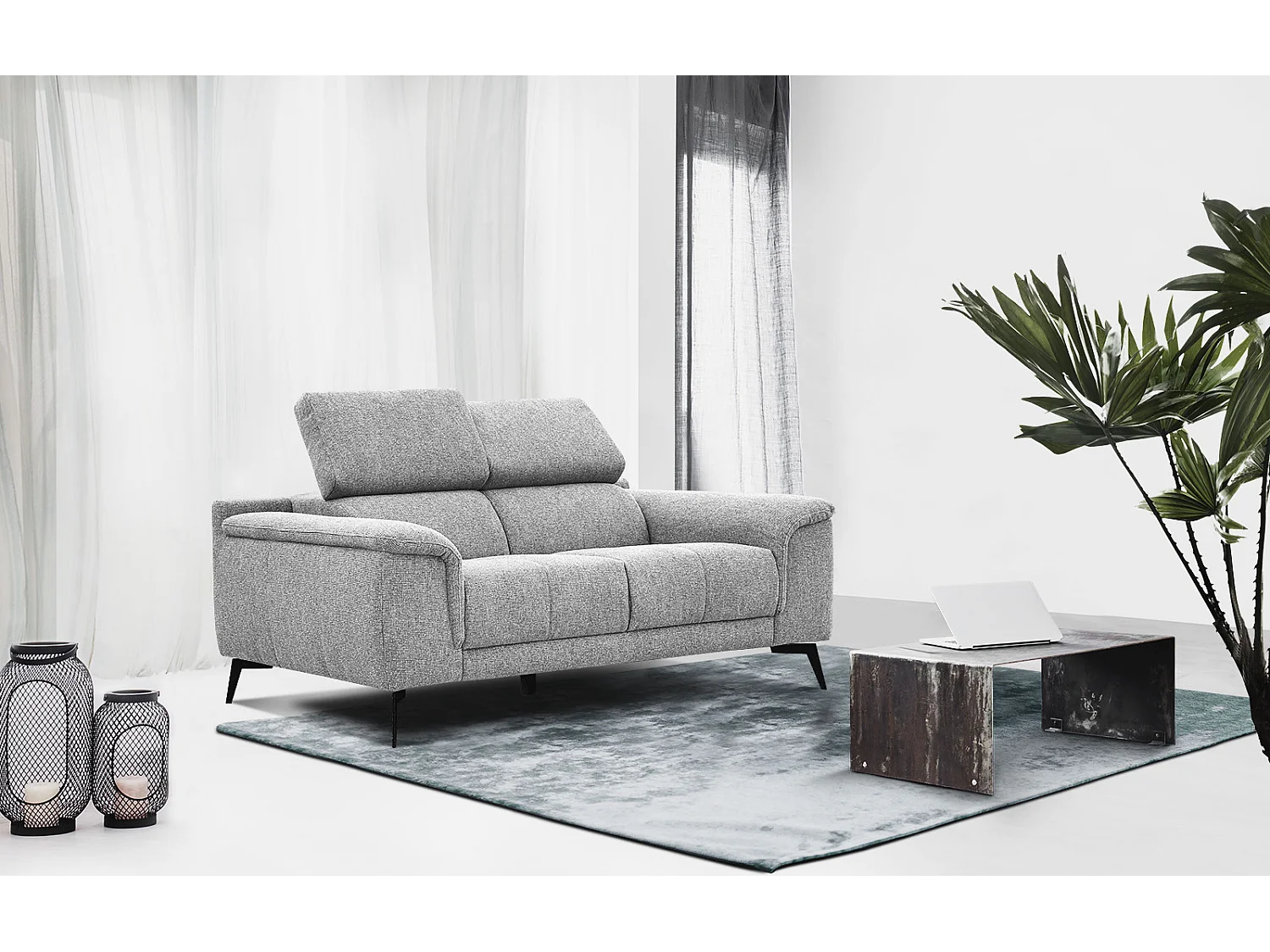 FIERO Sofa 2-Sitzer mit verstellbare Kopfstützen, silbergrau